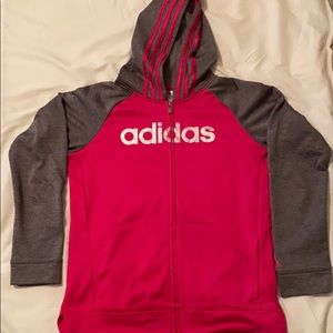 Girls Hooded Pink and Gray Adidas Track Jacket